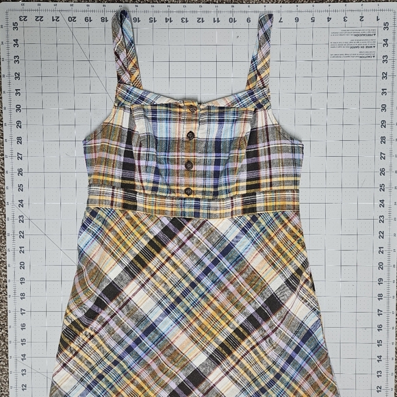 Old Navy Plaid Earthy Spring Dress Bias Cut Preppy Y2K Retro Brown Yellow - Picture 8 of 12
